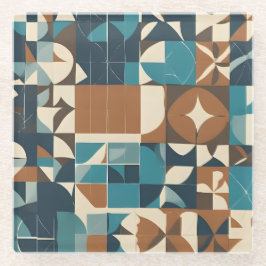 Dark Blue, Teal, Brown, and Tan Geometric Pattern Glazen Onderzetter