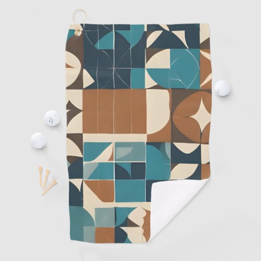 Dark Blue, Teal, Brown, and Tan Geometric Pattern Golfhanddoek (Insitu)