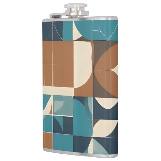 Dark Blue, Teal, Brown, and Tan Geometric Pattern Heupfles (Links)