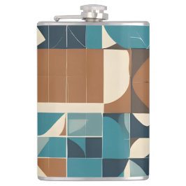 Dark Blue, Teal, Brown, and Tan Geometric Pattern Heupfles
