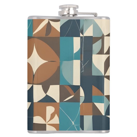 Dark Blue, Teal, Brown, and Tan Geometric Pattern Heupfles (Achterkant)