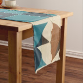 Dark Blue, Teal, Brown, and Tan Geometric Pattern Korte Tafelloper (Voorbeeld)
