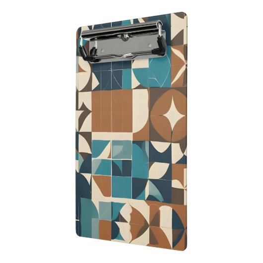 Dark Blue, Teal, Brown, and Tan Geometric Pattern Mini Klembord (Angled2)
