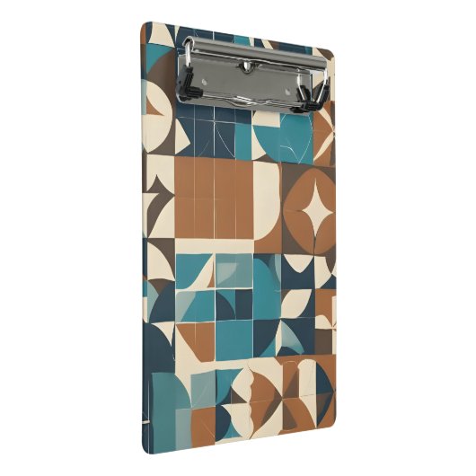 Dark Blue, Teal, Brown, and Tan Geometric Pattern Mini Klembord (Schuin)