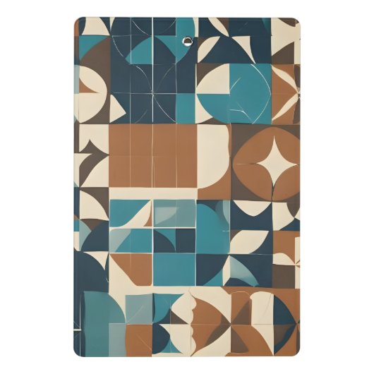 Dark Blue, Teal, Brown, and Tan Geometric Pattern Mini Klembord (Achterkant)