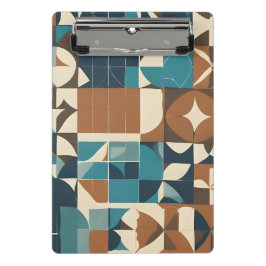 Dark Blue, Teal, Brown, and Tan Geometric Pattern Mini Klembord