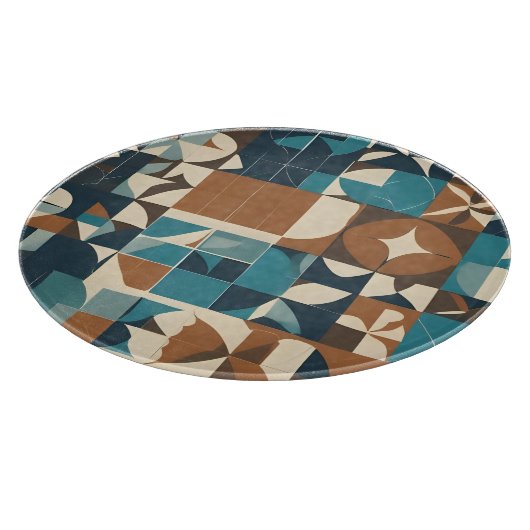Dark Blue, Teal, Brown, and Tan Geometric Pattern Snijplank (Hoek)