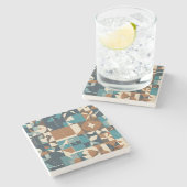 Dark Blue, Teal, Brown, and Tan Geometric Pattern Stenen Onderzetter (Zijkant)