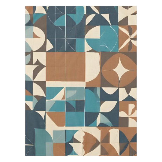 Dark Blue, Teal, Brown, and Tan Geometric Pattern Tafelkleed (Voorkant)