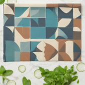 Dark Blue, Teal, Brown, and Tan Geometric Pattern Theedoek (Gevouwen)