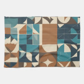 Dark Blue, Teal, Brown, and Tan Geometric Pattern Theedoek (Horizontaal)