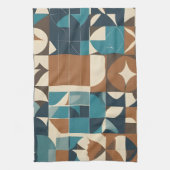 Dark Blue, Teal, Brown, and Tan Geometric Pattern Theedoek (Verticaal)