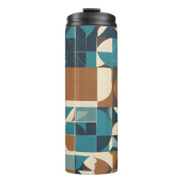 Dark Blue, Teal, Brown, and Tan Geometric Pattern Thermosbeker