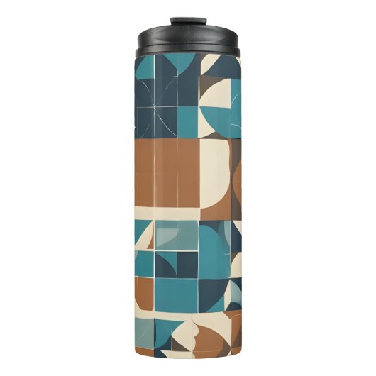 Dark Blue, Teal, Brown, and Tan Geometric Pattern Thermosbeker (Voorkant)