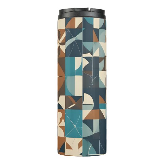 Dark Blue, Teal, Brown, and Tan Geometric Pattern Thermosbeker (Achterkant)
