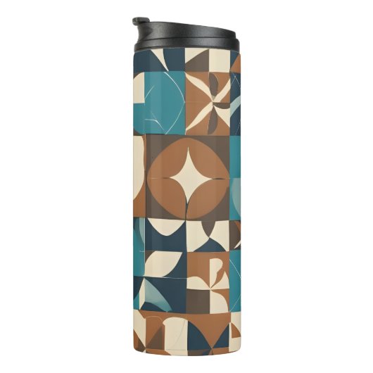 Dark Blue, Teal, Brown, and Tan Geometric Pattern Thermosbeker (Geroteerd rechts)