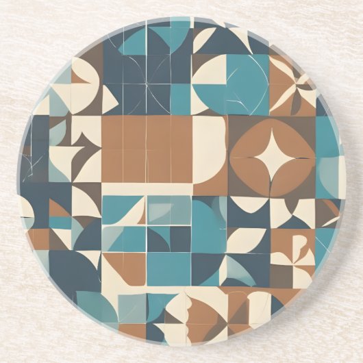 Dark Blue, Teal, Brown, and Tan Geometric Pattern Zandsteen Onderzetter (Voorkant)