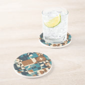 Dark Blue, Teal, Brown, and Tan Geometric Pattern Zandsteen Onderzetter (Zijkant)