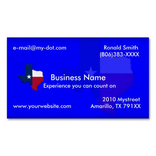 Dark Blue Texas Flag Map Magnetisch Visitekaartje (Voorkant)