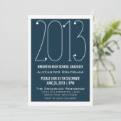 Dark Blue Trendy 2013 Afstuderen Invitation Kaart (Staand voorkant)