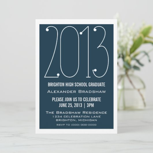 Dark Blue Trendy 2013 Afstuderen Invitation Kaart (Staand voorkant)