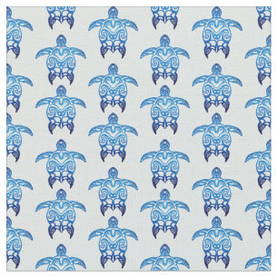 Dark Blue Tribal Honu Turtles Stof