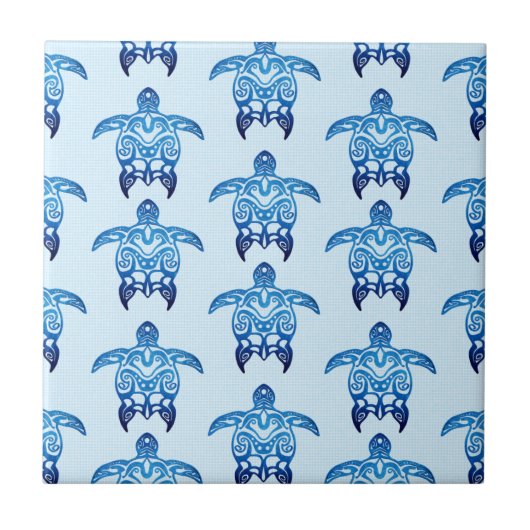 Dark Blue Tribal Honu Turtles Tegeltje (Voorkant)