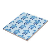 Dark Blue Tribal Honu Turtles Tegeltje (Zijkant)
