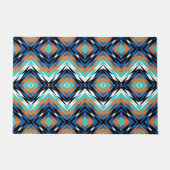 Dark Blue Turquoise Terracotta Black Tribal Art Deurmat (Voorkant)