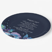 Dark Blue Twilight Floral Waterverf Wedding Papieren Bordje (Gekanteld)