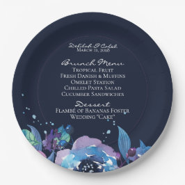 Dark Blue Twilight Floral Waterverf Wedding Papieren Bordje