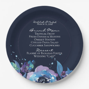 Dark Blue Twilight Floral Waterverf Wedding Papieren Bordje