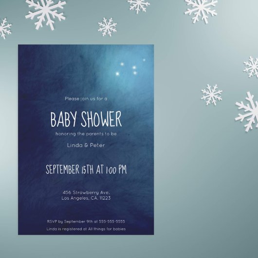 Dark Blue Waterverf Night Sky Baby shower Kaart
