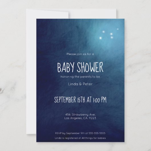 Dark Blue Waterverf Night Sky Baby shower Kaart (Voorkant)