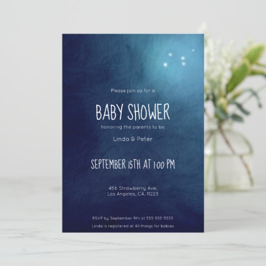 Dark Blue Waterverf Night Sky Baby shower Kaart (Staand voorkant)