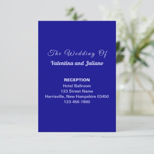Dark Blue Wedding Reception Portrait Informatiekaartje (Staand voorkant)
