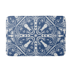 Dark Blue White Bunny Rabbit Medallion Badmat