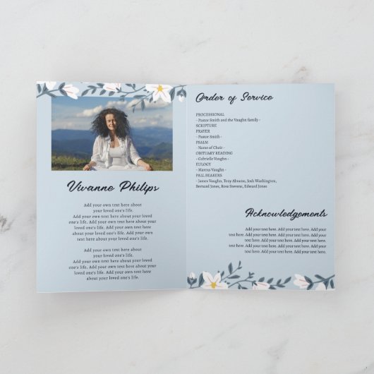 Dark Blue & White Floral Photo Funeral Programme (Binnen)