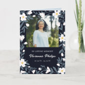 Dark Blue & White Floral Photo Funeral Programme (Voorkant)