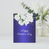 Dark Blue White Floral Rozen Moederdag Briefkaart (Staand voorkant)