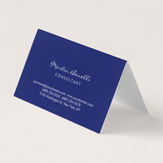 Dark Blue White Minimalist Script Plain Simple Visitekaartje (Voorkant)