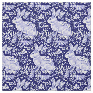  Dark Blue & White Rabbit Bird Dedham Delft Stof