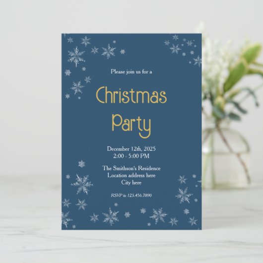 Dark Blue & White Snowflakes 5"x7" Christmas Party Kaart (Staand voorkant)