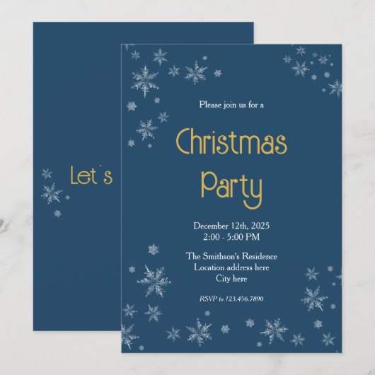 Dark Blue & White Snowflakes 5"x7" Christmas Party Kaart (Voorkant / Achterkant)