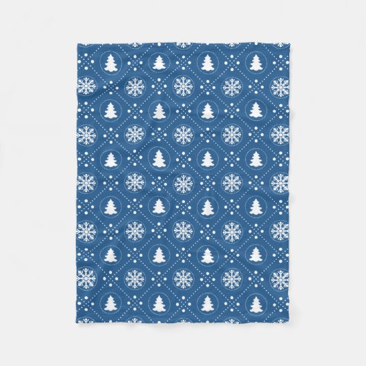 Dark Blue White Snowflakes kerspatroon Fleece Deken (Voorkant)