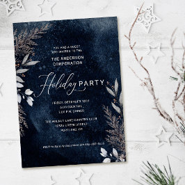 Dark Blue Winter Foliage Corporate Holiday Party Kaart
