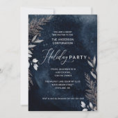 Dark Blue Winter Foliage Corporate Holiday Party Kaart (Voorkant)