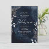 Dark Blue Winter Foliage Corporate Holiday Party Kaart (Staand voorkant)