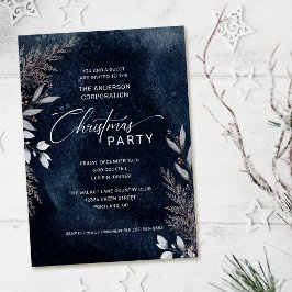 Dark Blue Winter Foliage Corporate Kerstparty Kaart