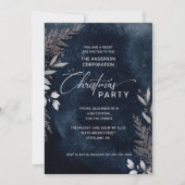 Dark Blue Winter Foliage Corporate Kerstparty Kaart (Voorkant)